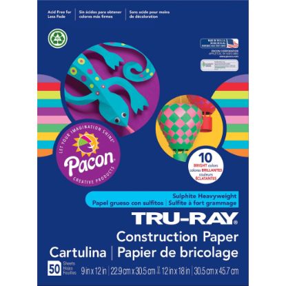 Picture of Tru-Ray Construction Paper, 50% Recycled, 9in x 12in, Assorted Brights, Pack Of 50