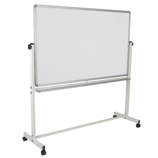 Picture of Flash Furniture Mobile Reversible Magnetic Dry-Erase Whiteboard, 64 3/4in x 64 1/4in, Aluminum Frame With Silver Finish