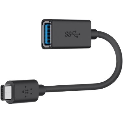 Picture of Belkin 3.0 USB-C to USB-A Adapter - 5in USB Data Transfer Cable for MacBook, Flash Drive, Keyboard/Mouse, Notebook, Chromebook, iPhone, iPad, iPod - First End: 1 x USB 3.0 Type A - Female - Second End: 1 x USB 3.0 Type C - Male - 5 Gbit/s - Shielding