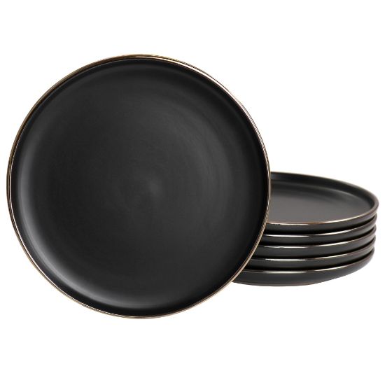 Picture of Elama Paul 6-Piece Round Stoneware Salad Plate Set, 8in, Matte Black/Gold