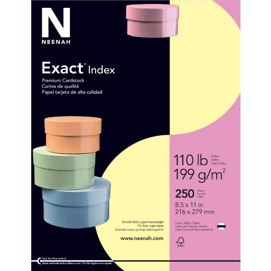 Picture of Neenah Exact Index Card Stock, 8 1/2in x 11in, 110 Lb., Canary, Pack Of 250 Sheets