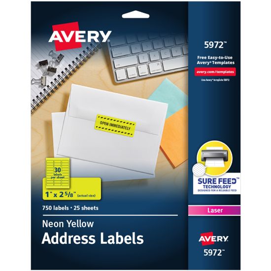 Picture of Avery High-Visibility Permanent Laser ID Labels, 5972, 1in x 2 5/8in, Yellow, Pack Of 750