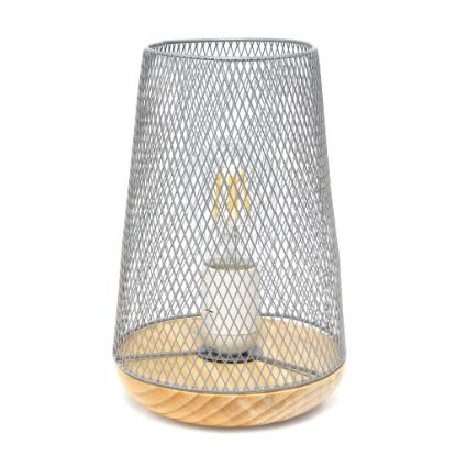 Picture of Simple Designs Wired Mesh Uplight Table Lamp, 9inH, Gray Shade/Natural Wood Base