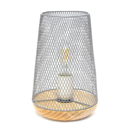 Picture of Simple Designs Wired Mesh Uplight Table Lamp, 9inH, Gray Shade/Natural Wood Base