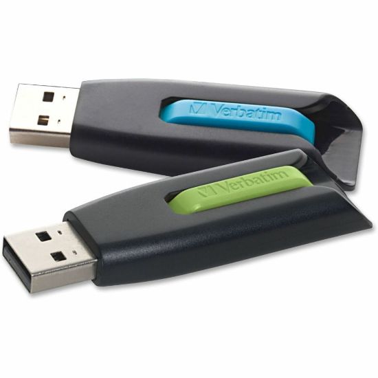 Picture of Verbatim Store "n Go V3 USB 3.0 Flash Drives, 32GB, Assorted Colors, Pack Of 2