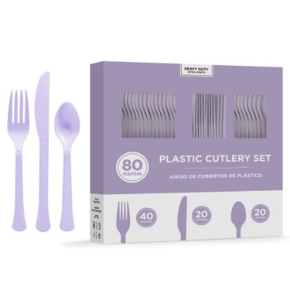 Picture of Amscan 8016 Solid Heavyweight Plastic Cutlery Assortments, Lavender, 80 Pieces Per Pack, Set Of 2 Packs