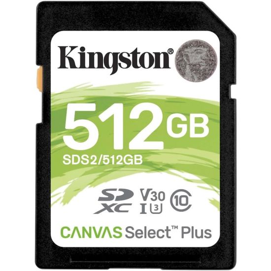 Picture of Kingston Canvas Select Plus SDS2 512 GB Class 10/UHS-I (U3) SDXC - 1 Pack - 100 MB/s Read - 85 MB/s Write - Lifetime Warranty