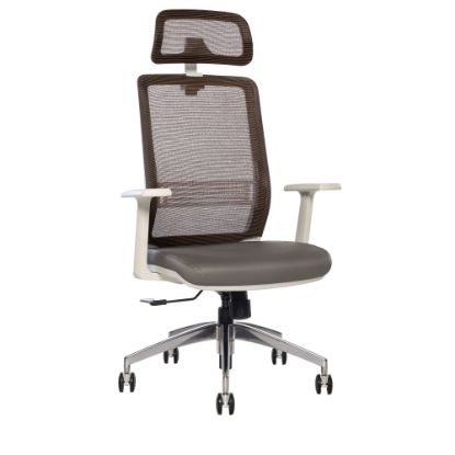 Picture of Sinfonia Sing Ergonomic Mesh/Fabric High-Back Task Chair With Antimicrobial Protection, Fixed T-Arms, Headrest, Copper/Gray/White