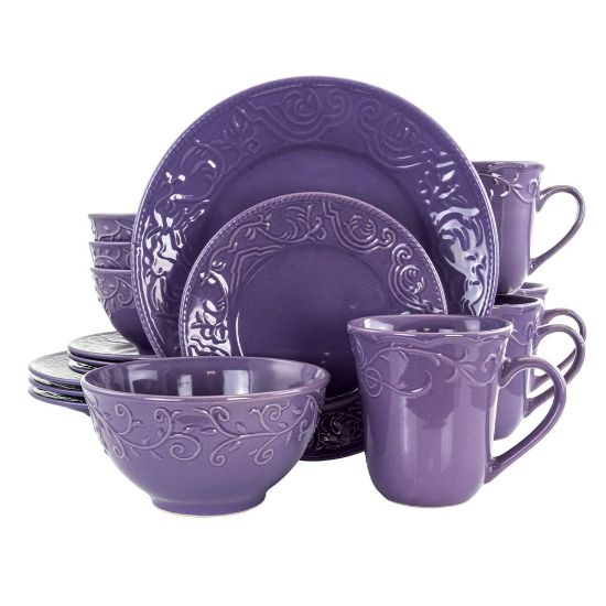 Picture of Elama 16-Piece Stoneware Dinnerware Set, Lilac Fields