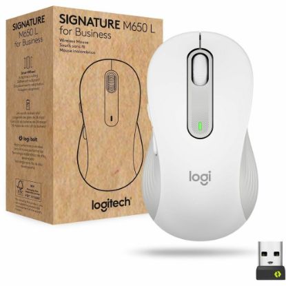 Picture of Logitech Signature M650 L for Business (Off-White) - Brown Box - Wireless - Bluetooth/Radio Frequency - Off White - USB - 4000 dpi - Scroll Wheel - Large Hand/Palm Size - Right-handed