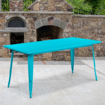 Picture of Flash Furniture Commercial Grade Indoor/Outdoor Metal Table, 29-1/2inH x 31-1/2inW x 63inD, Crystal Teal-Blue