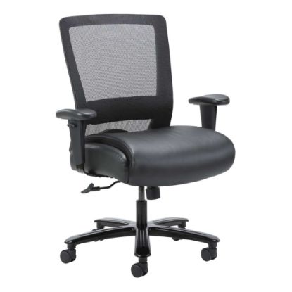 Picture of Boss Office Products Heavy-Duty Ergonomic LeatherPlus Bonded Leather/Mesh Mid-Back Chair, Black