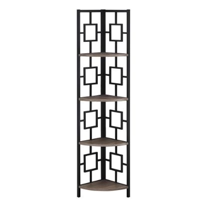 Picture of Monarch Specialties Astrid 62inH 4-Shelf Corner Bookcase, Dark Taupe/Black