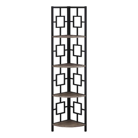 Picture of Monarch Specialties Astrid 62inH 4-Shelf Corner Bookcase, Dark Taupe/Black