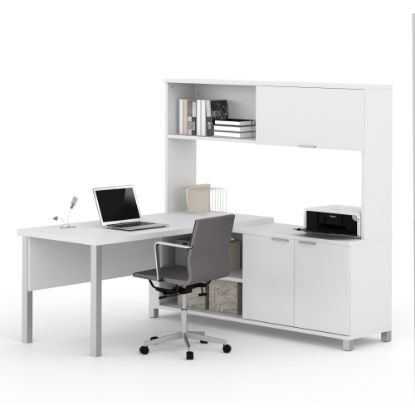 Picture of Bestar Pro-Linea 72inW L-Shaped Corner Desk With Metal Legs And Hutch, White