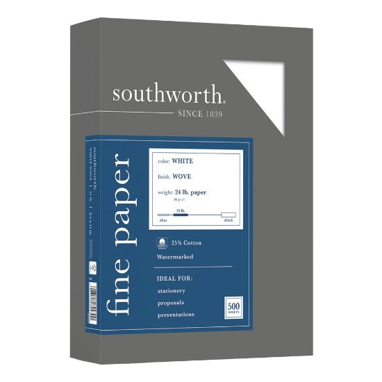 Picture of Southworth 25% Cotton Business Paper, 8 1/2in x 11in, 24 Lb, White, Box Of 500