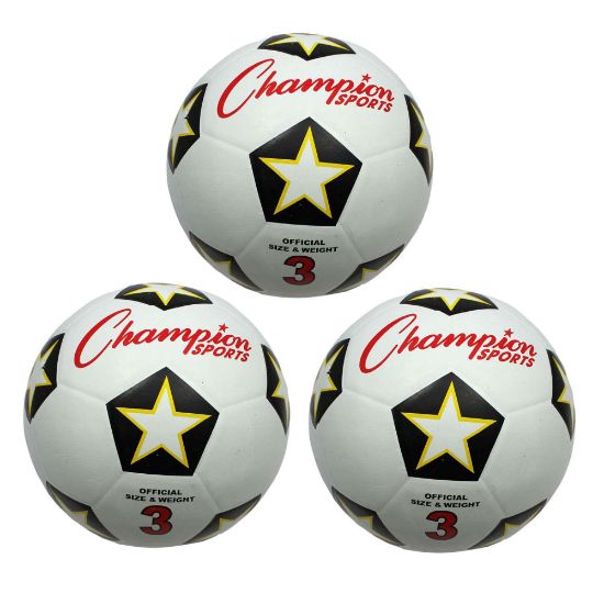 Picture of Champion Sports Rubber Soccer Balls, Size 3, White/Black/Red, Pack Of 3 Balls