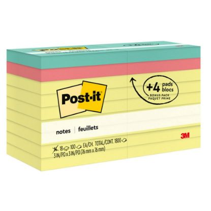 Picture of Post-it Notes Value Pack, 3 in x 3 in, 18 Pads, 100 Sheets/Pad, Clean Removal, Canary Yellow