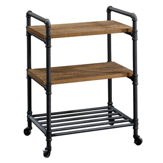 Picture of Sauder Iron City 3-Shelf Multipurpose Cart, Checked Oak