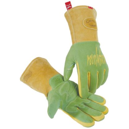 Picture of Caiman Revolution Deerskin Leather Welding Gloves, Large, Green/Gold