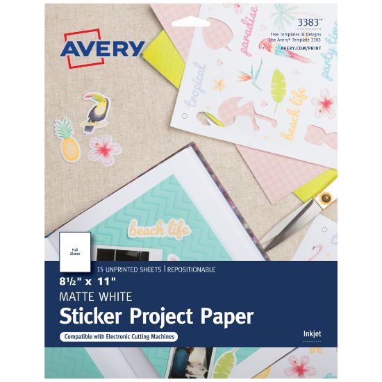 Picture of Avery Sticker Project Paper, Letter Size (8 1/2in x 11in), White, Pack Of 15 Sheets