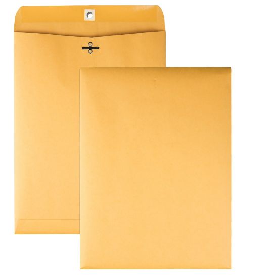 Picture of Quality Park Gummed Kraft Clasp Envelopes - Clasp - #90 - 9in Width x 12in Length - 28 lb - Gummed - Kraft - 100 / Box - Kraft