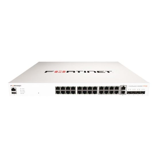 Picture of Fortinet FortiSwitch M426E-FPOE - Switch - L3 - managed - 16 x 10/100/1000 (PoE+) + 8 x 100/1000/2.5G (PoE++) + 2 x 100/1000/2.5G/5G + 4 x 1 Gigabit / 10 Gigabit SFP+ - rack-mountable - PoE++ (420 W)