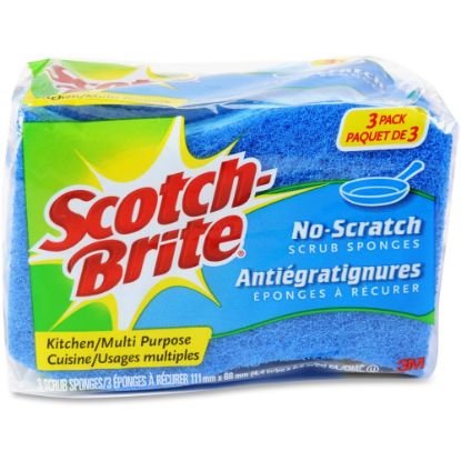 Picture of Scotch-Brite No Scratch Scrub Sponges - 2.8in Height x 4.5in Width x 4.5in Length x 590 mil Thickness - 8/Carton - Blue