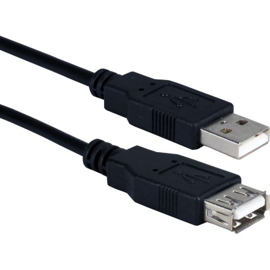 Picture of QVS USB 2.0 High-Speed 480Mbps Extension Cable - 3 ft USB Data Transfer Cable - First End: 1 x USB 2.0 Type A - Male - Second End: 1 x USB - Female - Extension Cable - Gold, Nickel Plated Contact - Black