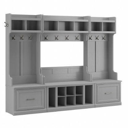 Picture of Bush Furniture Woodland Full Entryway Storage Set With Coat Rack And Shoe Bench With Drawers, Cape Cod Gray, Standard Delivery