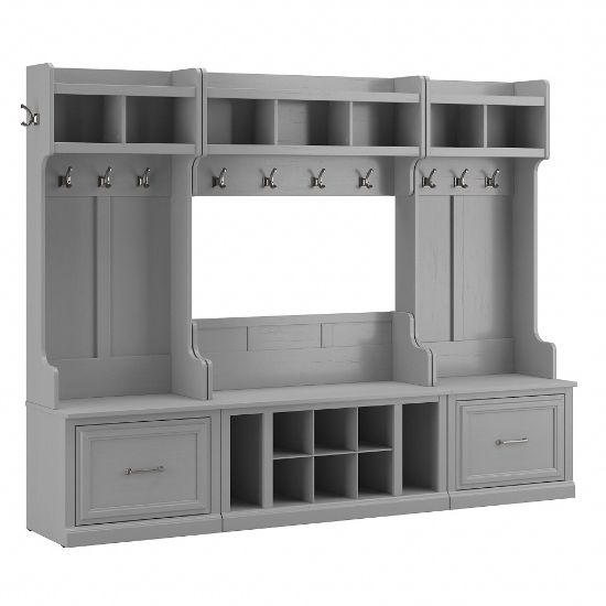 Picture of Bush Furniture Woodland Full Entryway Storage Set With Coat Rack And Shoe Bench With Drawers, Cape Cod Gray, Standard Delivery