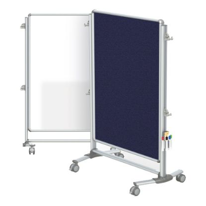 Picture of Ghent Nexus Jr Partition Double-Sided Mobile Magentic Fabric/Non-Magnetic Dry-Erase/Bulletin Board, 34 1/4in x 46 1/4in, Blue Board/Silver Aluminum Frame