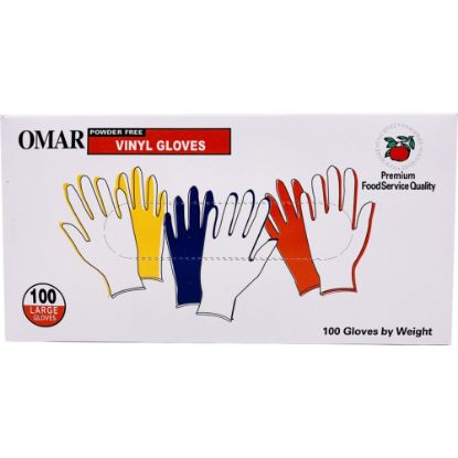 Picture of Omar Disposable Powder-Free Vinyl General-Purpose Gloves, Large, Clear, 100 Gloves Per Box