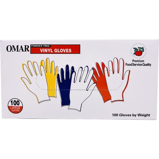 Picture of Omar Disposable Powder-Free Vinyl General-Purpose Gloves, Large, Clear, 100 Gloves Per Box