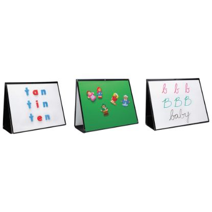 Picture of Learning Resources 3 in 1 Portable Non-Magnetic Dry-Erase Whiteboard/Bulletin Board Easel, 15in x 20in, Metal Frame With Black Finish