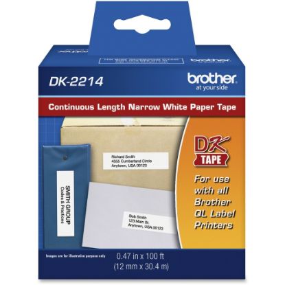 Picture of Brother DK2214 - Continuous Length Paper Tape - 0.47in Width x 100 ft Length - Rectangle - Direct Thermal - White - 1 / Roll