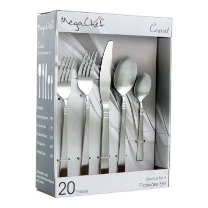 Picture of MegaChef Cravat 20-Piece Stainless-Steel Flatware Set, Matte Silver