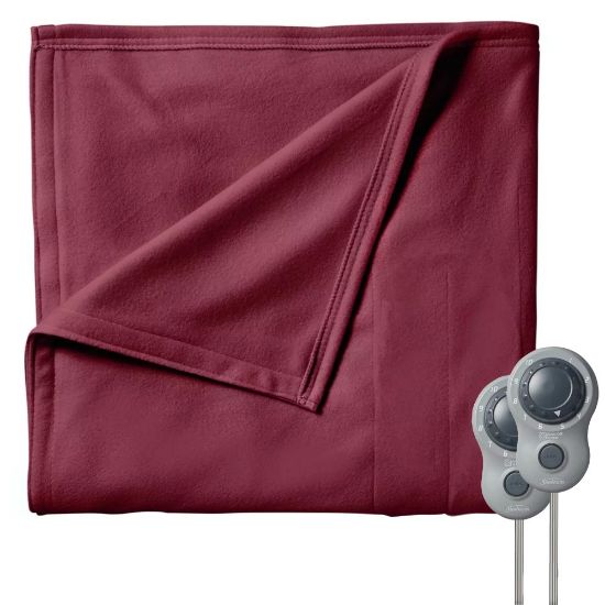 Picture of Sunbeam Queen-Size Electric Fleece Heated Blanket With Dual Zone, 90in x 84in, Garnet,  995117986M