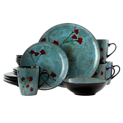 Picture of Elama 16-Piece Stoneware Dinnerware Set, Blue/Red