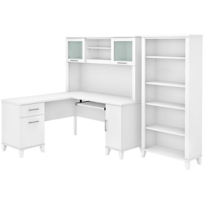 Picture of Bush Business Furniture Somerset 60inW L-Shaped Corner Desk With Hutch And 5-Shelf Bookcase, White, Standard Delivery