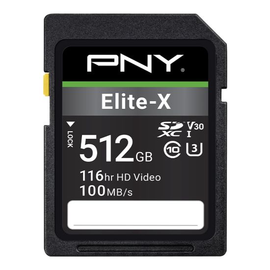 Picture of PNY Elite-X Class 10 U3 V30 SDXC Memory Card, 512GB, P-SD512U3100EX-GE