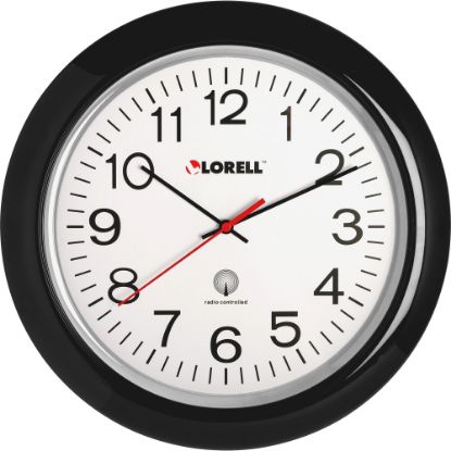 Picture of Lorell 13 1/4in Round Atomic Wood Wall Clock, Black