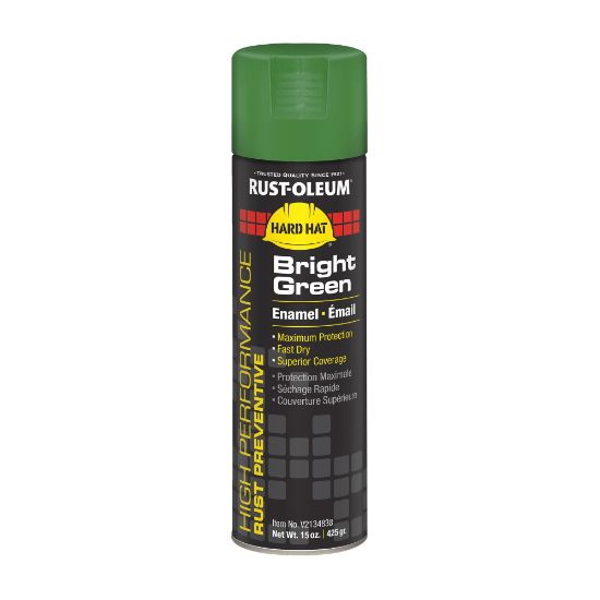 Picture of Rust-Oleum Hard Hat High Performance V2100 System Rust Preventive Enamel Spray Paint, 15 Oz, Gloss Bright Green, Case Of 6 Cans