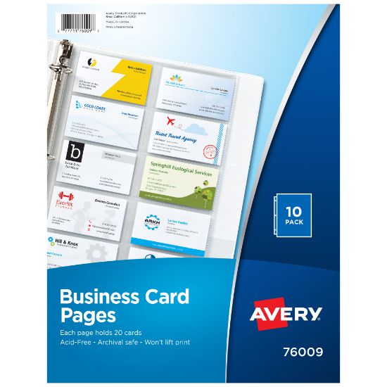 Picture of Avery Business Card Organizer 3-Ring Binder Pages, 8-1/2in x 11in, Clear, Pack Of 10 Pages