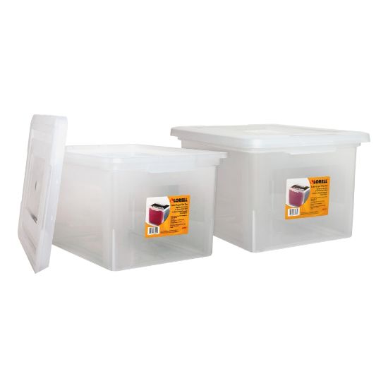 Picture of Lorell Storage File Boxes With Lift-Off Lids, Letter/Legal Size, 18in x 14 1/4in x 11in, Clear, Case Of 2