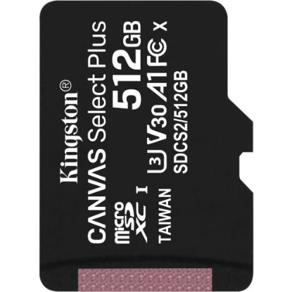 Picture of Kingston Canvas Select Plus SDCS2 512 GB Class 10/UHS-I (U3) microSDXC - 1 Pack - 100 MB/s Read - 85 MB/s Write - Lifetime Warranty