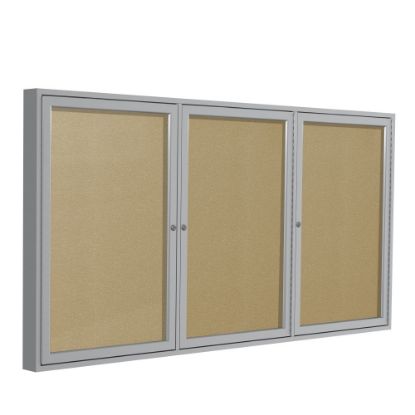 Picture of Ghent 3 Door Enclosed Vinyl Bulletin Board, Satin Aluminum Frame, 36inH x 72inW, Caramel