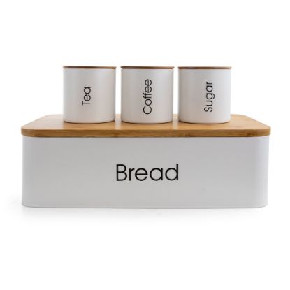 Picture of MegaChef 4-Piece Canister Set, White/Bamboo