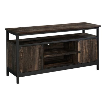 Picture of Sauder Steel River Credenza Entertainment Center For 60in TVs, 29-3/4inH x 60-1/4inW x 19-1/8in, Carbon Oak/Black