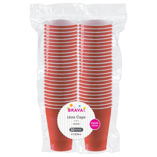 Picture of Amscan 436811 Plastic Cups, 12 Oz, Apple Red, 50 Cups Per Pack, Case Of 3 Packs